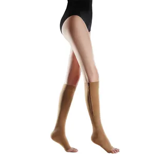 Professional supplier wholesale knee high zipper toeless compression socks women 20-30mmhg