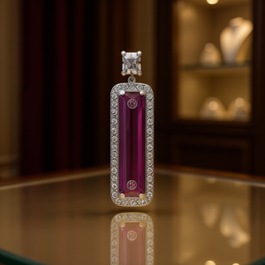 Boucles d'oreilles pendantes en or blanc E2176 avec cristal violet et halo de diamants, bijoux de luxe pour femmes - Product Image 2