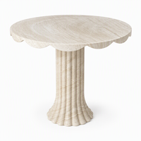Table Bistro Moderne en Travertin Bio avec Plateau Colonne Cannelée, Style Japandi, pour Coin Café, Décoration de Villa, Meuble de Salon