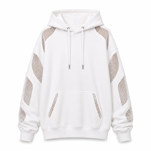 <b>Women's</b> <b>White</b> Pullover Hoodie Long Sleeve Breathable Open Mesh Panels Kangaroo Pocket Casual <b>Sweatshirt</b> - Product Image 4