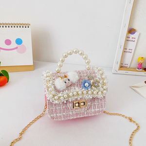 Bolsa de Dulces con Decoración Floral y Perlas, Mini Bolso Monedero de Hombro para Niñas - Product Image 1