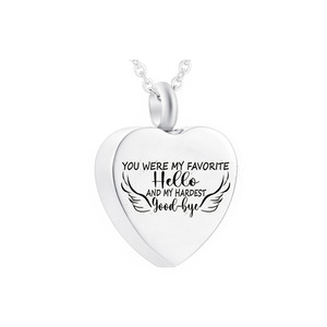 Collier en forme d'aile d'ange en acier inoxydable, pendentif en forme de cœur-vous avez été mon héros préféré et mon plus dur au revoir - Product Image 1