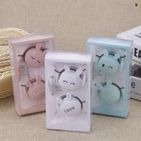 Earphone berkabel kartun kelinci lucu, Earbud klip kait silikon dengan mikrofon untuk anak perempuan