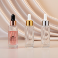 Lot de 6 fioles compte-gouttes en verre avec compte-gouttes or rose, bouteilles plates et carrées, vente en gros, 10ml, 15ml, 30ml