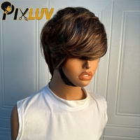 Perruques Pixie Cut en Gros, Cheveux Vietnamiens Bruts, Perruques Courtes Pixie Cut avec Frange, Perruques Blondes en Cheveux Humains, Perruques Sans Colle pour Revendeurs