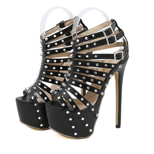 Nouvelles sandales italiennes 2024 à rivets ajourées, talon haut de 16 cm, bout ouvert, pour femmes - Product Image 6