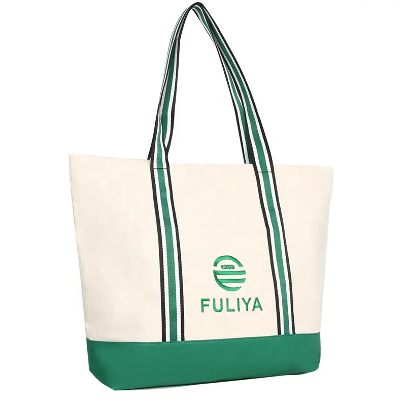 FULIYA Sac à main à provisions recyclé de grande capacité pour femmes Sac fourre-tout en toile de coton personnalisé avec logo imprimé en gros