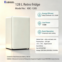 Mini-réfrigérateur portable rétro Kubigel 128L avec porte en mousse, refroidissement par air, intérieur LED, température unique intelligente et affichage numérique