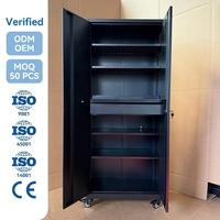 Armoire de rangement en acier verrouillable à 2 portes avec roulettes et tiroir, étagère réglable, armoire de classement en métal pour garage, bureau, maison