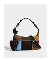 Sac Hobo en Suédine PU Color Block pour Femme, Sac à Bandoulière Vintage Patchwork avec Porte-Monnaie, Logo Personnalisé Y2K, Vente en Gros