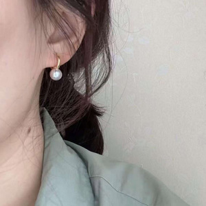 ต่างหูห่วงมุกเงินแท้ S925, ต่างหูมุกน้ำจืดสีชมพูออโรร่าเชอร์รี่บลอสซัมขนาด 9-10 มม., ตัวเรือนเงินหนา - Product Image 4