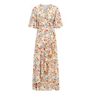 <span class=keywords><strong>Dinner</strong></span> DinDress Boho流行のクロスオーバーカラー女性ボヘミアンコットン花柄マキシボヘミアンドレスレディース2025 - Product Image 1