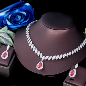 Wunderschöne Königsblau Zirkonia Braut Hochzeit Wasser tropfen Halskette Ohrring Schmuck Set für Frauen Brautjungfer Zubehör - Product Image 5
