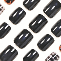 24 faux ongles à presser, forme squoval, motif œil de chat noir, rayures léopard, French manucure, avec lime à ongles en gelée, vente en gros