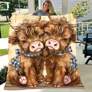Plaid en peluche à imprimé vache des Highlands, style pastoral rectangulaire, anti-boulochage, lavable en machine, pour usage domestique, toutes saisons - Product Image 2