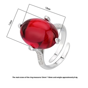 Fashion Jewelry Eco-friendly Copper 13*18mm Red Corundum Zircon Solitaire Open <b>Adjustable</b> <b>Ring</b> for Romantic Anniversary Gift - Product Image 2