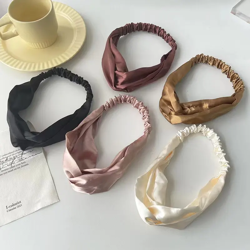 2023Custom knotted satin headwraps Elastic Twisted womens Hair hoop custom hair accessories hair band urban silk satin headband