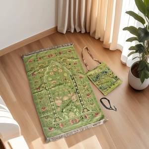 Alfombra de Oración Musulmana de Chenilla Suave, Lavable a Máquina, con Diseño Geométrico, Juego Completo con Tasbih de 99 Cuentas y Bolsa de Almacenamiento - Product Image 1