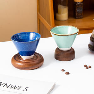 Tazas de Espresso Hechas a Medida, Cocidas en Horno, Juego de Tazas de Café de Cerámica sin Asa, Resistentes al Calor, para Uso Doméstico, Color Azul y Verde Sólido - Product Image 1