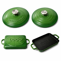 Cocotte peu profonde en fonte émaillée personnalisée à double poignée, pour fruits de mer, avec couvercle, compatible toutes plaques de cuisson