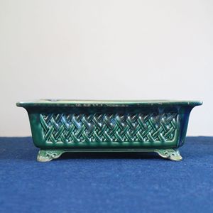 Pot à bonsaï rectangulaire en céramique, glaçure verte, style chinois antique, fait main - Product Image 1