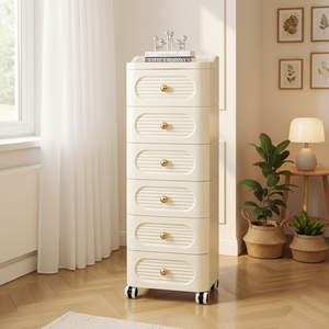 Cajonera de Plástico Beige de 6 Niveles para Dormitorio, Organizador de Armario Portátil y Moderno con Ruedas - Product Image 6