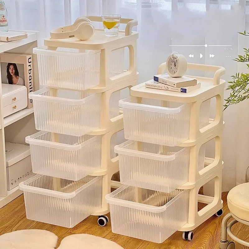 Trolley Pantry Organizer Keukenmanden Met Wielen Handvat Bakken Laden Karren Plastic Opvouwbare Doos Huishoudelijke Diverse Bakken