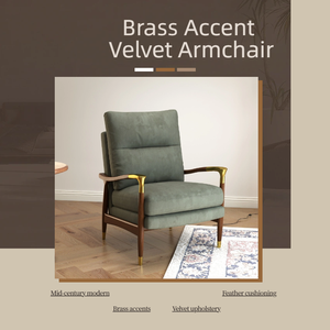 Fauteuil d'appoint de luxe moderne pour salon avec dossier segmenté et pieds en bois doré pour chambre, appartement, hôtel - Product Image 3