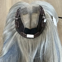 Postiche à clipser en cheveux vierges européens, mélange argent clair, 6x6, dentelle ultra-fine, topper pour femmes souffrant de perte de cheveux