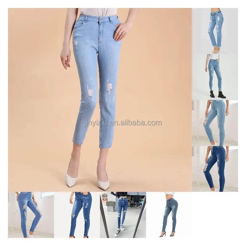 2024 Новые весенние и летние новые модные эластичные семь длинные маленькие джинсы с высокой талией женские повседневные джинсы