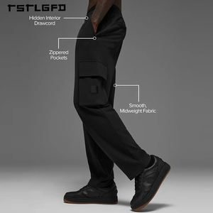 กางเกงวอร์มคาร์โก้ผู้ชายแบบสั่งทำพิเศษ ผ้าผสมเส้นใยแบบวงปิด กระเป๋าข้างแบบมีฝาปิด ขอบเอวยางยืด เอวสองชั้น สไตล์สตรีทแวร์ - Product Image 3