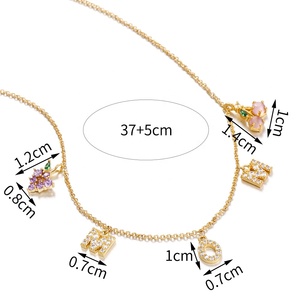 Collana girocollo con alfabeto arabo placcato oro 18 carati con lettera di frutta pavimentata con nome personalizzato - Product Image 2