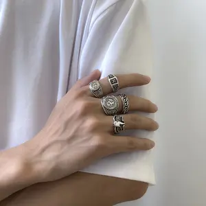 Fashion Metal Men Rings Jewelry Irregular Totem 5 Pcs Set Rings