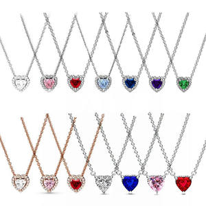 Conjunto de Joyería <span class=keywords><strong>con</strong></span> <span class=keywords><strong>Colgante</strong></span> de Corazón <span class=keywords><strong>con</strong></span> Halo Brillante y <span class=keywords><strong>Cadena</strong></span> para Clavícula, Collar de Piedras Preciosas, Aretes y Anillo, Plata 925 - Product Image 1