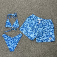 Fabricant OEM – Ensemble de maillots de bain et shorts de plage assortis pour couple, style brésilien froncé, design personnalisé, avec strings