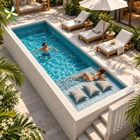 Piscine hors sol rectangulaire élégante avec fenêtre latérale transparente, jacuzzi extérieur pour la famille, en fibre de verre