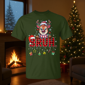 Camiseta de manga corta con estampado digital de renos navideños para adultos, unisex, con cuello redondo - Product Image 3