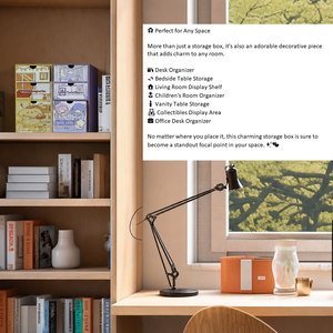 Printed Red Rectangle 3‑Drawer Wooden Desktop Storage <b>Box</b> For Home Office <b>File</b> Organizing - Product Image 2