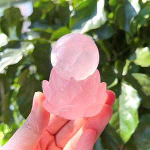 Naturale di alta qualità curativa rosa quarzo cristallo di cristallo di cristallo di Reiki rosa loto di cristallo per la meditazione decorazione - Product Image 2