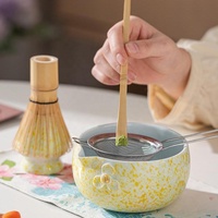 Nouvel ensemble de matcha japonais, bol en céramique, fouet en bambou à 100 brins et étui de transport en cuir, kit complet de cérémonie du thé portable