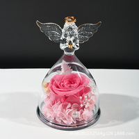 Rose éternelle petit ange couvercle en verre ornement Qixi Festival et cadeau de la Saint-Valentin-pour Noël nouvel an