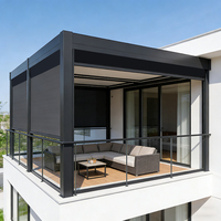 Tirai Gulung Luar Ruangan Modern Tahan Angin dengan Rangka Aluminium Tahan Lama, Lengan Lipat, dan Kain Poliester untuk Teras Balkon