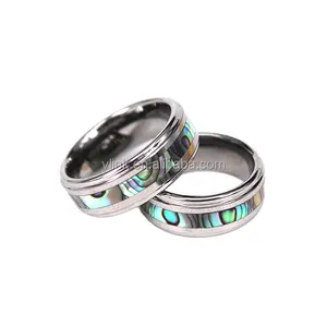 Awesome Polished Finish Step Edge Tungsten Carbide Ring Engagement Wedding Band Paua Abalone Shell Inlay