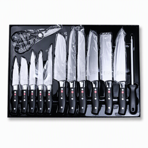 Ensemble de couteaux de <span class=keywords><strong>cuisine</strong></span> 13 pièces en acier inoxydable, <span class=keywords><strong>couteau</strong></span> de chef, aiguiseur, ciseaux, manche ergonomique noir, boîte cadeau de luxe pour la maison - Product Image 1