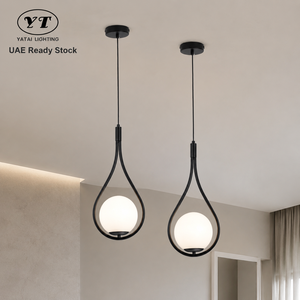 Lámpara Colgante Moderna de Hierro Negro con Globo Acrílico LED Tricolor para Comedor, Hotel, Hogar, Paquete de Dos Lámparas de Techo - Product Image 1