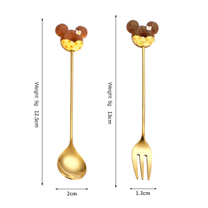 Cấp Thực Phẩm 304 Thép Không Gỉ Muỗng Ngã Ba Thiết Kế Ngọt Ngào Màu Phim Hoạt Hình Dễ Thương Muỗng Cà Phê Vàng Muỗng Và Nĩa - Product Image 6