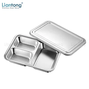 Stainless steel 201 material 3 compartment divided dinner plate fast food tray container lunch box