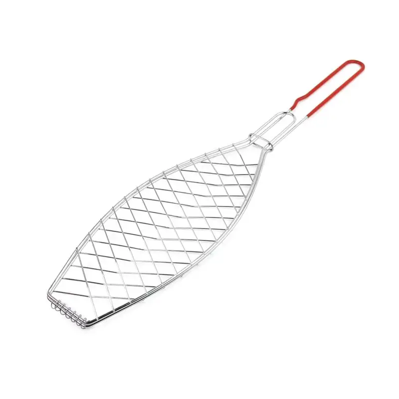 Barbecue Grill Mesh Net Stainless Steel BBQ Grill Basket Portable single Fish Grilling Basket with Handle Outdoor accessories