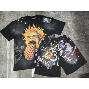 เสื้อยืดเซ็ต Stock NFC Hell Star ทรงโอเวอร์ไซส์ สไตล์ฮิปฮอป สตรีทแวร์ ลุควินเทจ ผ้าคอตตอนฟอกสี เสื้อแขนสั้น ชุดเซ็ตสำหรับผู้ชาย - Product Image 3