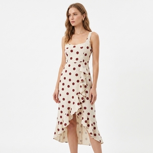 Vestido Bodycon de <span class=keywords><strong>Mujer</strong></span> con Estampado de Puntos Personalizado 2026, Vestido Midi sin Espalda con Tirantes Finos y Hombros Descubiertos, OEM/ODM por Fábrica de <span class=keywords><strong>Ropa</strong></span> China - Product Image 1